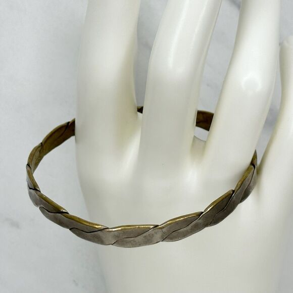 Vintage Mexico Silver Braided Bangle ✨ Flat Woven Design Boho Bracelet 🌵 - Picture 7 of 9